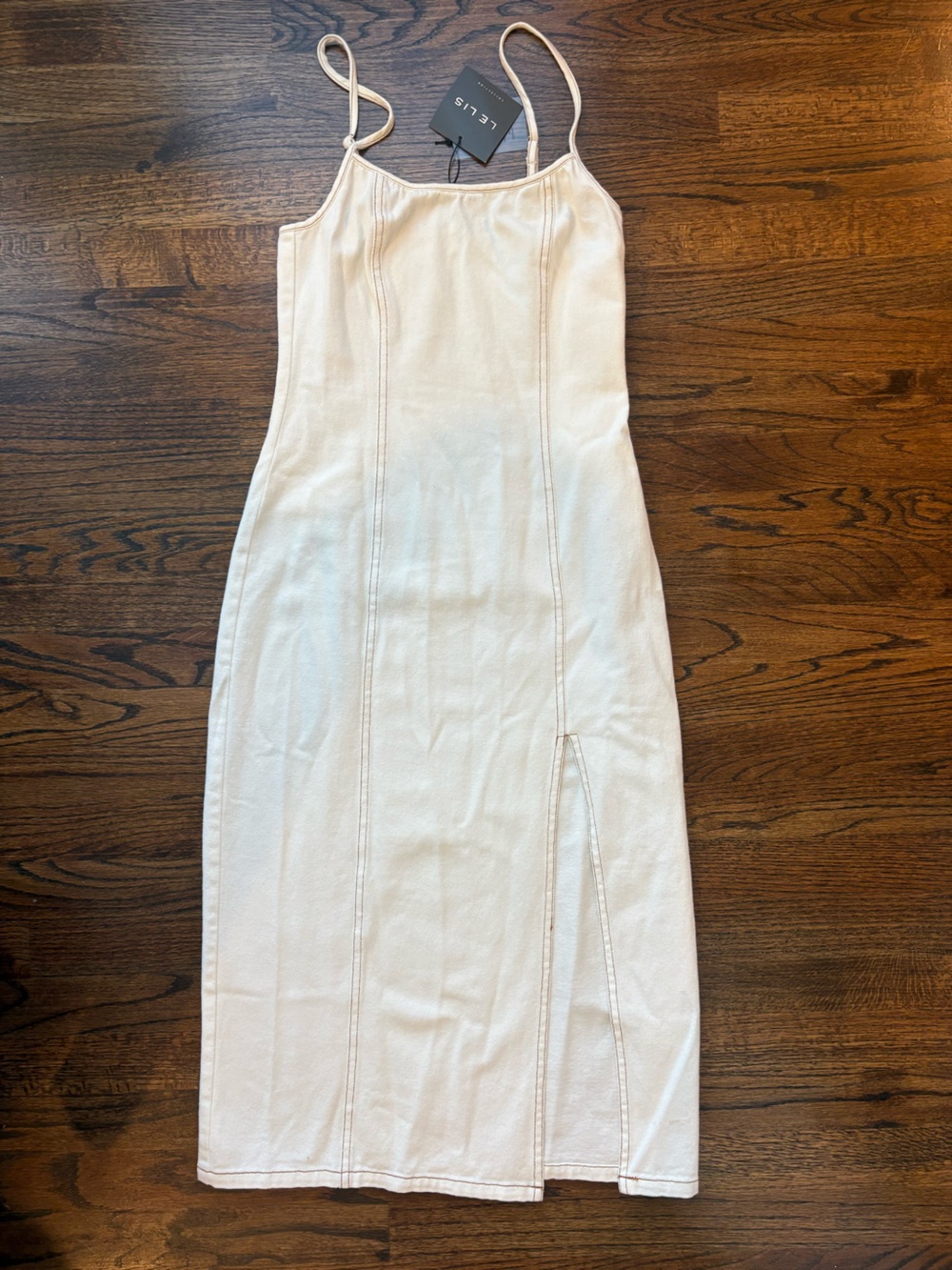 Le Lis Cream Midi Dress denim with Seam Detail XS western NEW